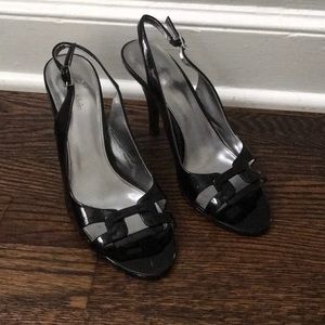 Black patent sandals with 4 inch heels